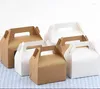 Gift Wrap Top Sale White/Brown Paper Cake Box Kraft Cupcake With Handle Wedding Cardboard Large 10pcs/lot