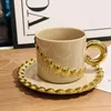 Koppar Saucers Nordic Light Luxury Style Ceramic Cup och Saucer Ställ in engelska eftermiddagsteglas med pärlkedjedesign Tumbler kaffemugg