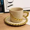 Kopjes Schoteltjes Scandinavische lichte luxe stijl keramische kop en schotel Set Engelse Afternoon Tea Glas met kralenketting Design Tumbler Koffiemok