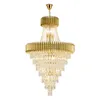 Lámpara colgante de gota de lluvia de cristal de oro moderno, lámpara colgante de decoración interior para sala de estar de techo alto