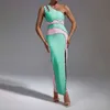 Bandage Pink Green Single Shoulder Slits Långt för Socialite Banket Party Evening Dress 317713