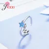Cluster Rings Handmade Top Quality Charm Beads Nice Blue Star Open Ring For Women Fashion Wedding Jewelry Design 925 Sterling Silver