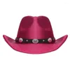 Berets Edhomenn Fashion Felt Cowboy Hat Vintage Skull Roll-up Wide Brim Western Cowgirl Hats For Party