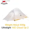 Zelte und Unterstände Naturehike Upgrade 20D 10D Cloud Up 2 Campingzelt 2-Personen-ultraleichtes Nylon-wasserdichtes Outdoor-Wanderzelt mit Reisematte24327