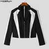 2023 blazer masculino retalhos lapela lg manga zíper casual colheita casacos masculino streetwear fi lazer ternos masculinos S-5XL incerun 620k #