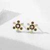 Pendientes De Botón STL S925 Plata De Ley Girasol Esmalte Negro Para Mujeres Con Un Dulce Estilo Europeo Y Americano Fresco Exquisito