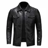 Veste en cuir de moto pour hommes, grande taille, poche noire, fermeture éclair, revers, coupe cintrée, printemps et automne, manteau Pu de haute qualité, M-5XL h5LO #