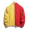 men's Black Red Yellow White Spliced Denim Jacket Streetwear Loose Jean Coat Patchwork Top Outerwear F99g#