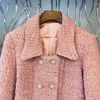 Damenjacken 2024 Frauen Frühlingskleidung Marke Designer Zweireiher Knöpfe Spitzenbesätze Rosa Tweed Jacke Crop Top