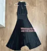 Повседневные платья ALC, лето 2024, женское платье из полиэстера без рукавов, вечернее, элегантное, длиной до пола, приталенное, плиссированное, кораллово-черное, с рукавами на бретелях