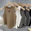 Ice Silk Striped Suspender Vest Women's Summer Sweater Kort kort hög midja med oregelbunden hemtopp.