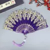 Dekorativa figurer handhållna fällbara fläktar eleganta kinesiska stilfans med tofsar för sommarfester dansföreställningar po props bärbara