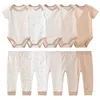 Kiddiezoom 10 Pcslot Four Seasons Fashion Unisex Bayboy Girl Clothing Set Soft Bornsuitspants Infant Outfit Gift240314