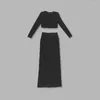 Sukienki robocze 2024 Zestaw spódnicy Lampart wewnątrz długiego rękawa metalowe koło zbity plisowane wysokie rozdzielone czarne sukienki dwuczęściowe