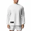 Dolcevita oversize manica Lg T-shirt da uomo Cott spalla scesa allentata palestra Fitn T Shirt Bodybuilding supera i T 44Nl #