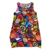 Casual Dresses Round Neck Dress Colorful Graffiti Print Women's Summer med fickor Bohemisk ärmlös Midi för semester