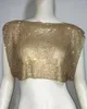 Mulheres Camisetas Moda Lantejoulas T-shirt Sexy Curto Strass Crop Tops Metal Brilhante Y2K Top High Street Nightclub Tanque para Mulheres Roupas