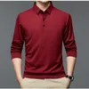 spring and Autumn Men's Pullover Polo Butt Solid Color POLO Bottom Shirt Lg Sleeve T-shirt Fi Casual Formal Tops U0Fe#