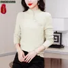 Women's Blouses Year Red Tops Fashion French Design Women Solid Bright Button Stand Collar Basic Elegant Retro Vintage Shirts