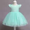 Flickklänningar tjej baby dop klänning för rygglösa pärlor eleganta barn prinsessan fest tutu klänning småbarn 1: a födelsedag vestidos drop del dhbek