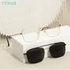 Sunglasses Metal Big Square Glasses Frames With Clip On And Spring Hinge Polarized For Myopia Prescription Lenses