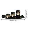 Castiçais pretos castiçal conjunto de 3 vintage coração tealight titular com bandeja decoração para luz de velas romântica
