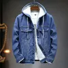 Winter Herren -Denimjacke junger Männer Fleece Dicke Thermaljacke Fit Trend Casual Kapuze Herren Denim Top A12L#