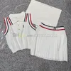 Polo pour femmes, taille élastique, jupe plissée, robe de soirée d'été deux pièces, robes de Style Preppy