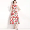 Casual Dresses Fashion Runway Flower Ladies Summer Midi Dress Women's Elegant Sleeveless Floral Print Vintage Pleated Club Party Vestidos