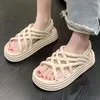Sandaler Summer Flat Bottom Women Thick Sole Cake Shoes Cross Rem Hollow Out Casual Slides