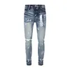 Lila, trendige, brandneue Herren-Jeans mit Anti-Aging-Lochmuster, schmale Passform, legere Passform