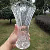 Vases Crystal Glass Fan Shape Flower Vase Stamped Bottle Bedroom Decor Houseware Gift Craft Glassware Ornament Furnishing