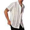 メンズメッシュスルーメッシュセクシーなシャツ半袖バットダウンヴィンテージストリートウェアパーティートップスサマー衣類S-3XL 2024 NEW B2TY＃
