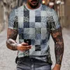 Men's Plaid 3D-mönster T-shirt Summer Casual Pullover Men's Fi Loose Sleeve Top M0wr#