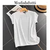 Mulheres Camisetas Modishdutti 2024 Verão de Alta Qualidade Mulheres Moda Manga Curta Solta Básica T-shirt Casual Sólido Simples Feminino Tees Tops
