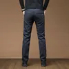 men's Slim Busin Casual Pants 2023 New Brushed Elastic Fabric Korean Fi Straight Autumn Winter Trousers Black Gray Blue m74Z#