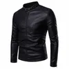 Hommes col montant Slim Pu veste en cuir printemps automne veste en cuir Fi moto manteau causal hommes Moto Biker manteau en cuir x7l3 #