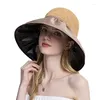 Chapeaux à large bord d'été long chapeau de paille pour femmes anti UV seau de soleil mode arc casquette de plage femme voyage en plein air Panama