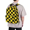 Sac à dos noir et jaune à motif damier, sac à dos pour garçons et filles, cartable pour étudiants, sac d'école pour enfants, sac à dos de voyage à bandoulière