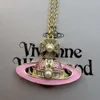 Empress Dowager Xis Pink Enamel Saturn Chain Necklace for Women with Diamond Pearl Dropping Glue Light Luxury and Fashionable