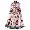 New French Style Lapel Lantern Sleeve Printed Dress Women With Tie Up Waist For Slimming And Elegant Dressing 771451