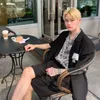 Verão manga curta bunda terno jaqueta casual shorts roupas masculinas coreano solto cor sólida conjunto de duas peças masculino d552 #