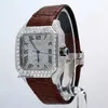 Anpassad design brun läderbälte full isbussar ner fyrkantiga urtavla VVS Clarity White Moissanite Diamond Men Watch At Factory Price