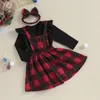 Kledingsets Baby Meisje Kerst Outfit 0 3 6 9 12 18 24 Maanden Ruche Romper Plaid Overall Rok Jurk hoofdband Kleding Set