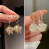 Dangle Oorbellen Leuke Imitatie Parel Hoepel Voor Vrouwen Goud Kleur Kristal Zirkoon Boog Cirkel Chic Koreaanse Bruiloft Mode-sieraden