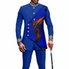 2023 Costume de luxe pour hommes de style africain élégant à carreaux à rayures costume et pantalon à simple boutonnage 2 pièces costume d'affaires décontracté pour hommes f5ee #