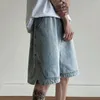 Männer Shorts FEWQ Sommer Split Lose Denim 2024 Koreanische Mode Saum Design Einfarbig Männliche Hosen Casual 24X8502