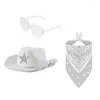 Basker 3st vuxna hjärtat solglasögon Kerchiefs Cowboy Hat Set Carnivals Sunproof Woman With Diamond Star för camping