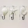 Hooks 3Pcs Resin Clothes Hook Mediterranean Style Scallop Conch Sea Star Decor Wall Mounted Hanger