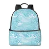 Backpack Sea Wave Large Capacity School Notebook Fashion Waterproof Adjustable Travel Sports